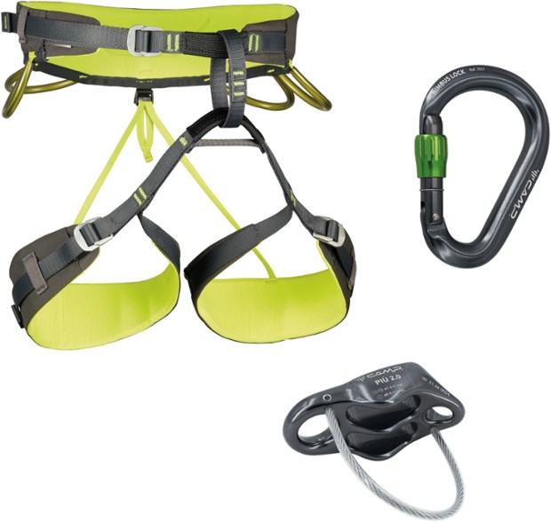 C.A.M.P. Energy CR3 harness package displayed against a rocky background, highlighting its lightweight design