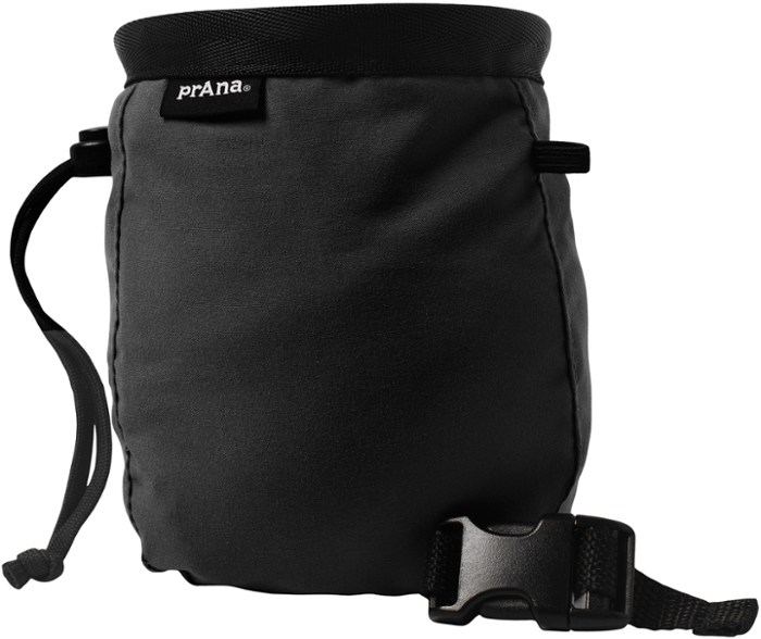 Front view of SummitGrip Pro climbing chalk bag with belt showing soft nylon fabric and drawcord closure