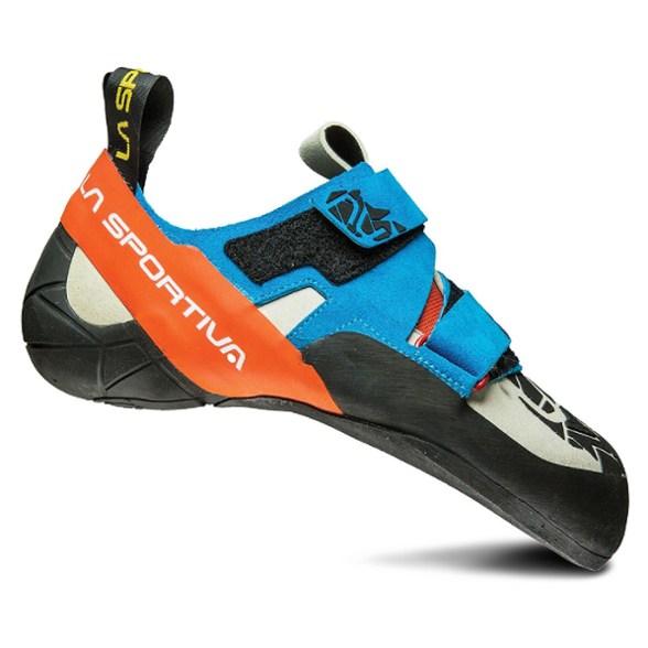 La Sportiva Otaki men's climbing shoes showcasing the aggressive downturned design and sticky rubber sole.
