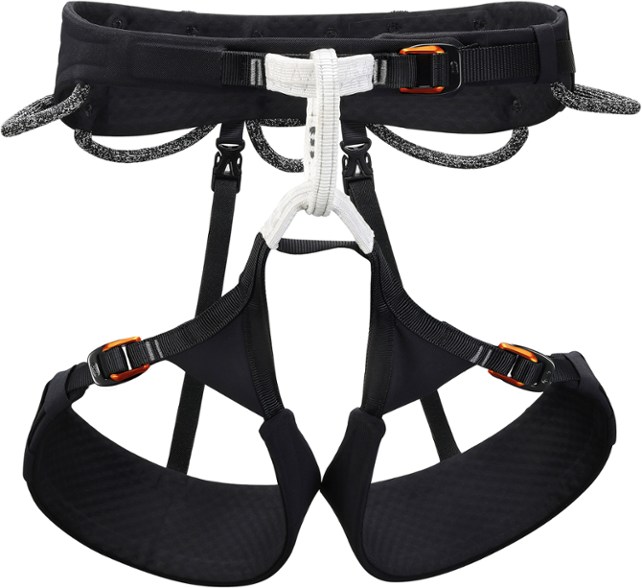 Front view of the Aquila climbing harness showcasing its adjustable features.