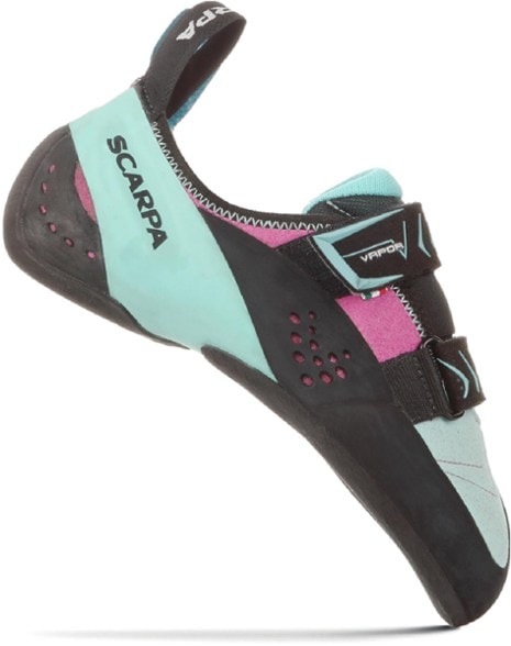 Side view of Scarpa Women's Vapor V climbing shoes demonstrating their sleek design.