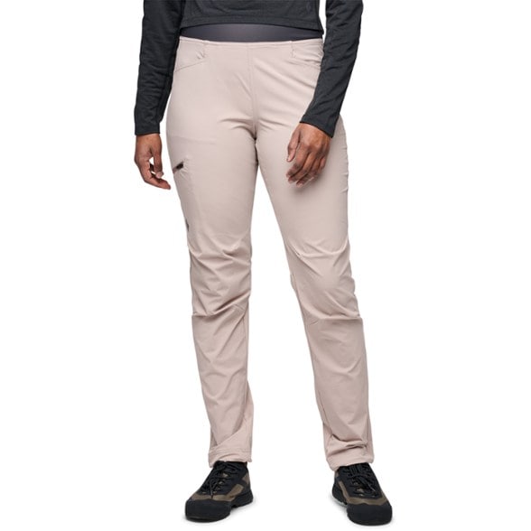Side view of Alpine Breeze Women's Hiking Pants demonstrating windproof capabilities.