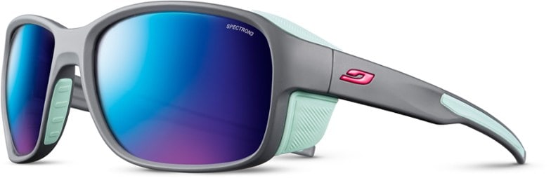 Front view of Julbo Monterosa 2 Spectron 3 sports sunglasses highlighting blue polarized lenses