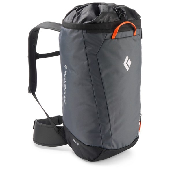 Black Diamond CragMaster 40 Backpack with climbing gear attached, shown from the front.