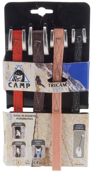 EVO Tricam Protection Set showing all four sizes, ideal for trad climbing.