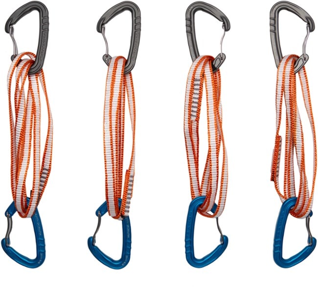 Close-up view of the Trango Phase Matte quickdraw with Dyneema sling attached, showcasing its lightweight design.