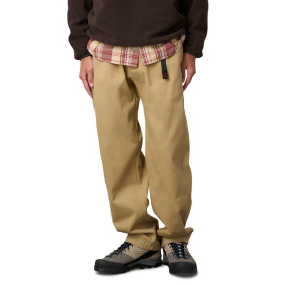 Front view of Gramicci men's climbing pants showcasing relaxed fit and adjustable waistband