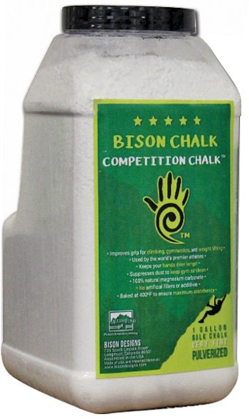 SummitGrip chalk bucket 1 gallon showing natural magnesium carbonate chalk inside