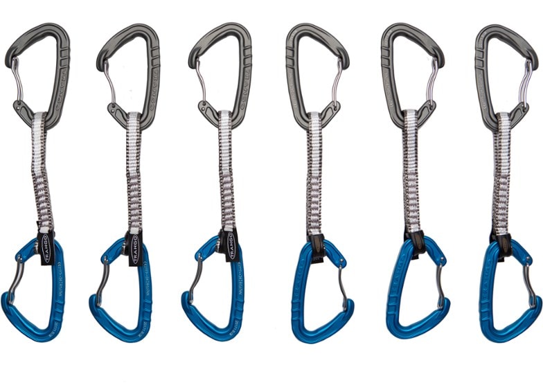 Trango Phase quickdraws showing lightweight wire-gate design from above
