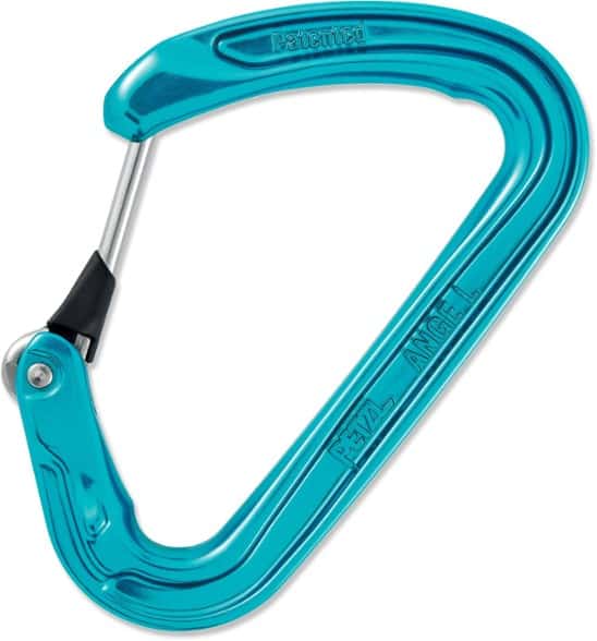 Petzl Ange L wiregate carabiner showcasing its lightweight design and keylock feature.