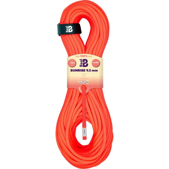Close-up of the Eco-Performance 9.2 mm climbing rope, highlighting its unique texture and eco-friendly materials.