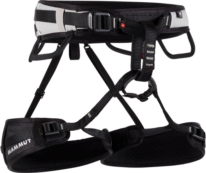 Mammut Ophir 3 Slide climbing harness showcasing its Slide-Bloc buckles and breathable fabric.