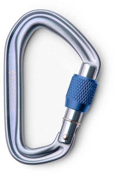 Black Diamond HotForge screwgate carabiner close-up showing locking mechanism