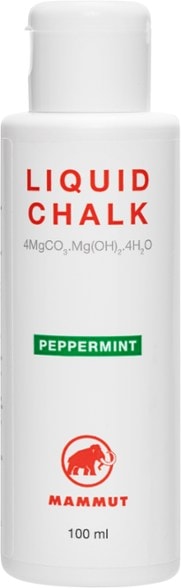 Close-up of GripMax peppermint liquid chalk bottle showing creamy texture and easy dispensing for climbing chalk