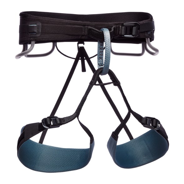 Front view of the Summit Pro Men's Climbing Harness showcasing its lightweight design and gear loops.