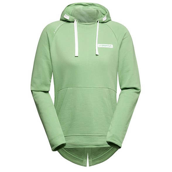 Front view of women's climbing hoodie in organic cotton, perfect for outdoor activities