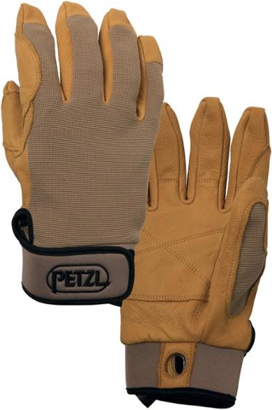 Petzl Cordex Pro gloves showcasing goat leather palms and stretchy mesh backs.