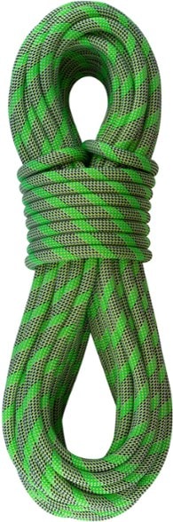 Close-up of the Sterling VR9 9.8 mm Dry-Core climbing rope showcasing its sturdy construction.