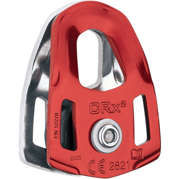 AlpinePro CRx2 mountaineering pulley showing compact design and lightweight aluminum side plates