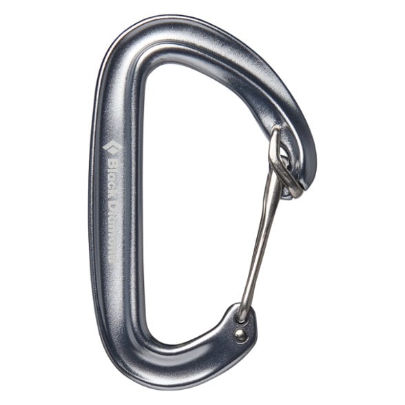 Close-up view of the Black Diamond Oz Carabiner highlighting its wire-gate and lightweight design.