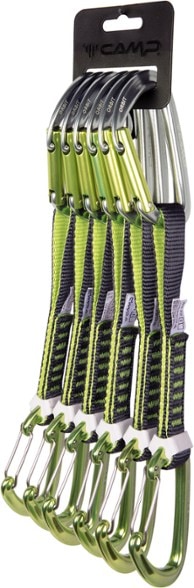 Orbit Mixed Express quickdraws shown from above, highlighting the lightweight design and carabiner features.