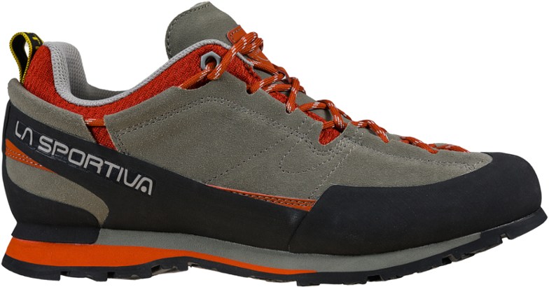 Side view of Boulder X GripTech men's climbing shoes showing leather upper and rubber rand