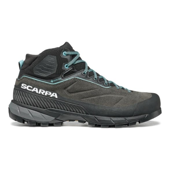 Scarpa Rapid XT Mid GORE-TEX women's approach shoes side view showcasing mid-cut design and suede upper.