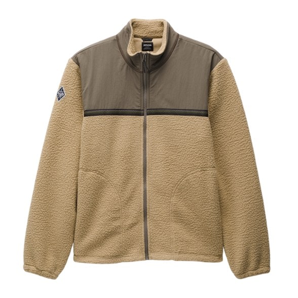 Front view of the Eco-Friendly prAna Hurricane Fleece Jacket showcasing its unique jacquard pattern.