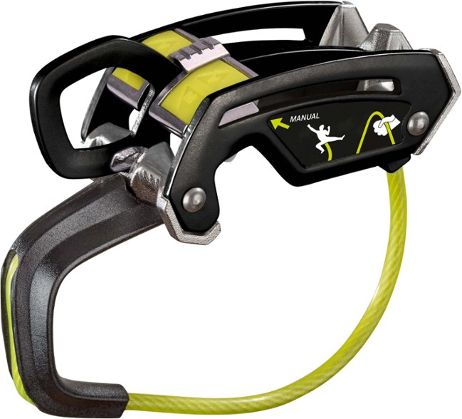 Edelrid Giga Jul belay device from the side, emphasizing its lightweight aluminum body.
