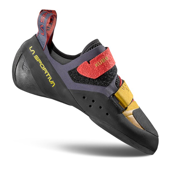 Side view of La Sportiva Kubo EdgeFit climbing shoes showing Vibram XS sole and dual straps