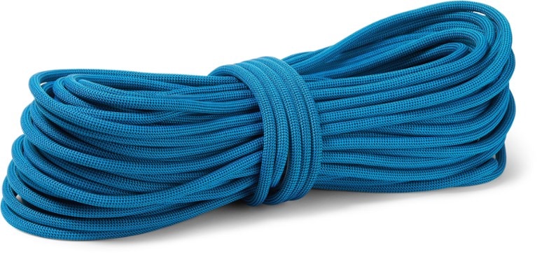 Black Diamond 9.9 mm dynamic climbing rope in use during a sport crag climb.