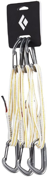 Lightweight MiniWire alpine quickdraws in action on a rock face, showcasing their versatility.