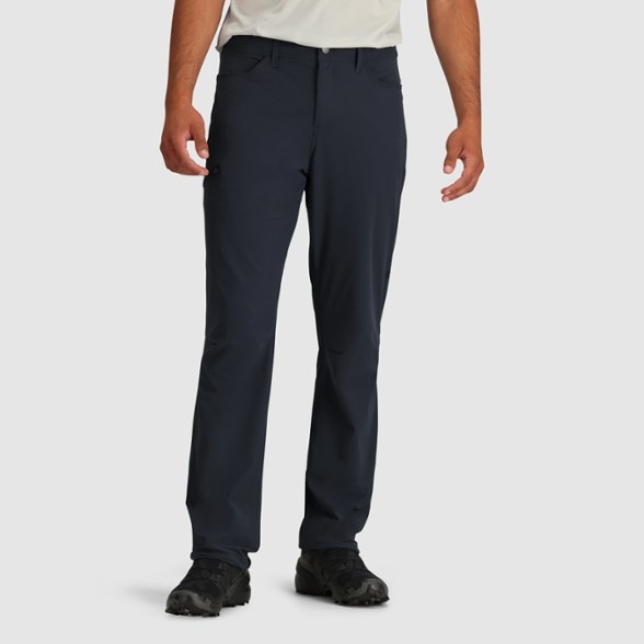 Front view of SummitFlex breathable hiking pants worn during a trail climb