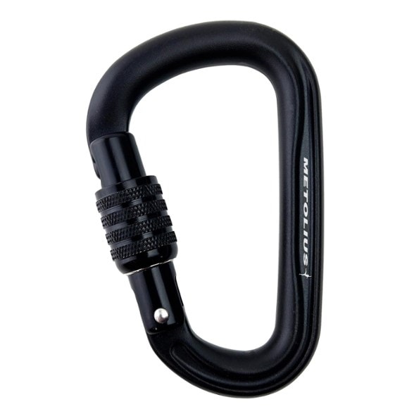 Close-up of Element Pro screw lock carabiner gate mechanism showing smooth twist sleeve