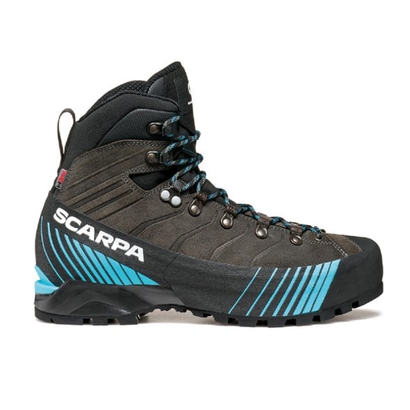 Scarpa Ribelle HD mountaineering boots in action on a steep trail.