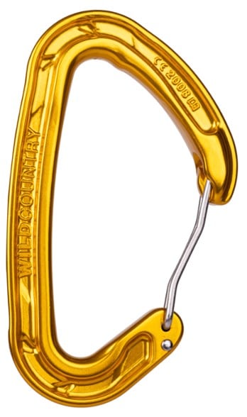 Helium 3.0 wiregate carabiner in action on a climbing route, demonstrating its lightweight and durable features.