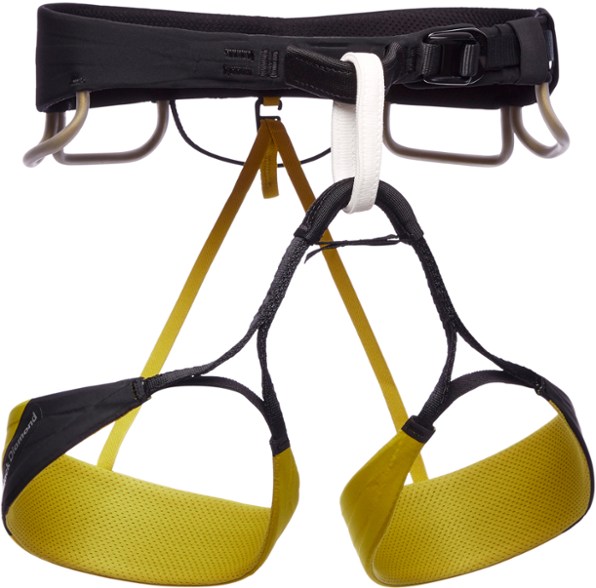 Front view of Black Diamond Zone Men's Climbing Harness showcasing its sleek design and adjustable features.