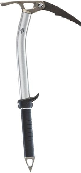 Black Diamond Venom Adze ice axe against a snow-covered mountain backdrop