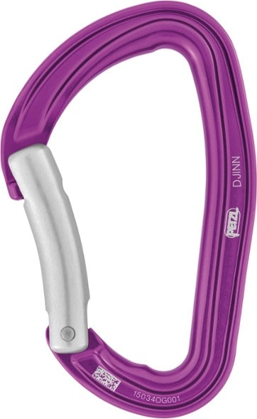 Petzl Djinn Bent Gate Carabiner from a side angle, highlighting its bent gate design.
