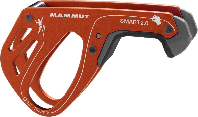 Mammut Smart 2.0 belay device showcasing its lightweight design and assisted braking feature.