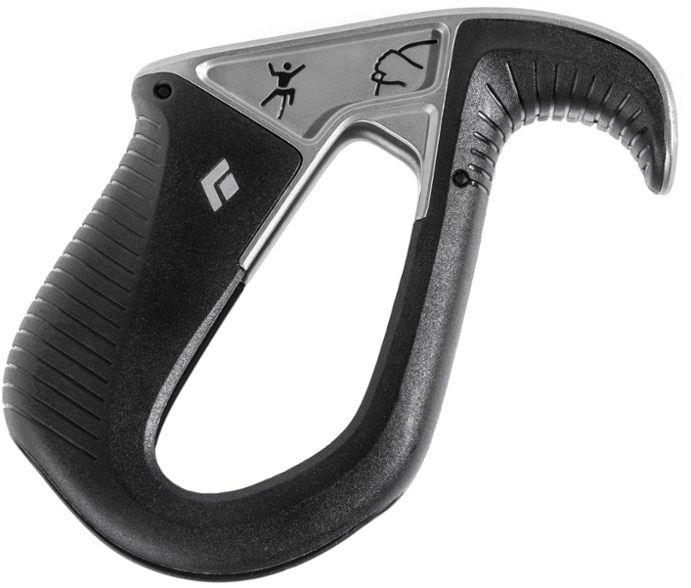 Front view of the Black Diamond ATC Pilot belay device highlighting its lightweight design and ergonomic grip.
