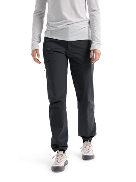 Close-up of Gamma Women's Performance Climbing Pants highlighting the durable fabric and zippers.
