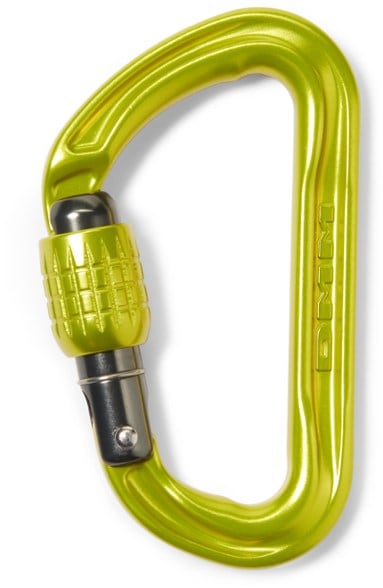 Close-up view of DMM Phantom screwgate carabiner demonstrating its sleek design and lock mechanism.