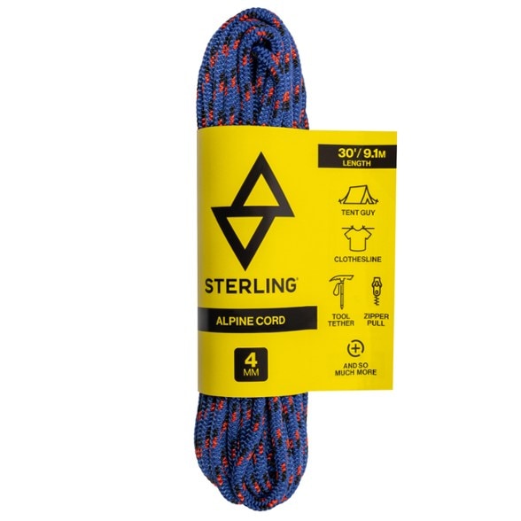 Sterling 4mm accessory cord used for tent guy lines during camping.