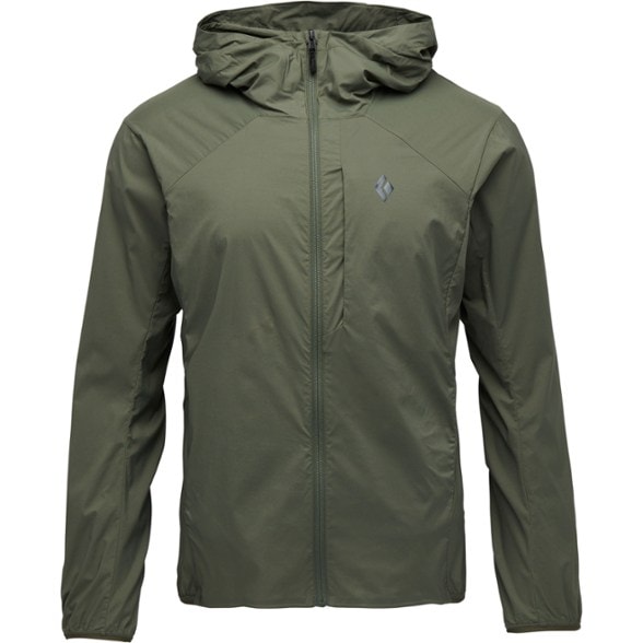 Men's Summit Shield Ultra Lightweight Soft Shell Hoodie viewed from the front, showcasing the adjustable hood and sleek design.