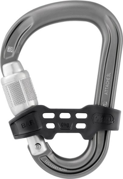 Petzl Attache Bar locking carabiner showcasing its screw-lock gate and removable Bar feature.