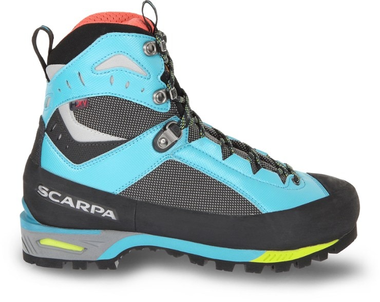 Scarpa Women's Charmoz Mountaineering Boots side view for alpine climbing