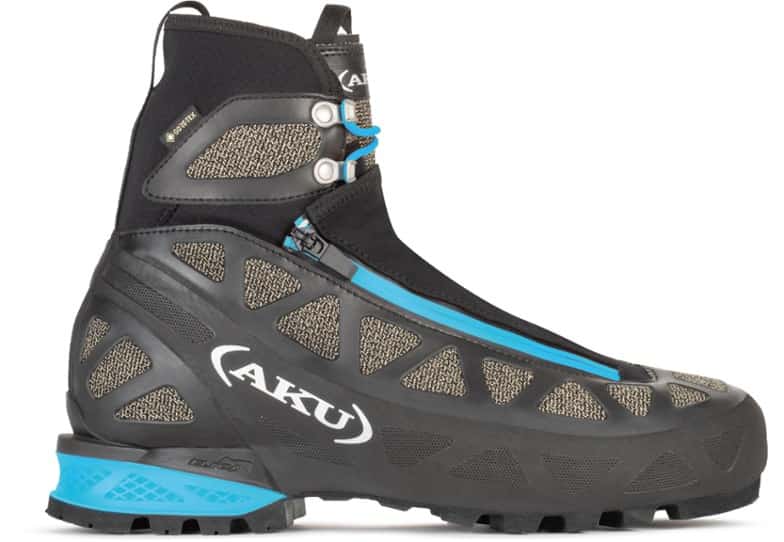 Side view of GORE-TEX women's mountaineering boots showing sleek design.
