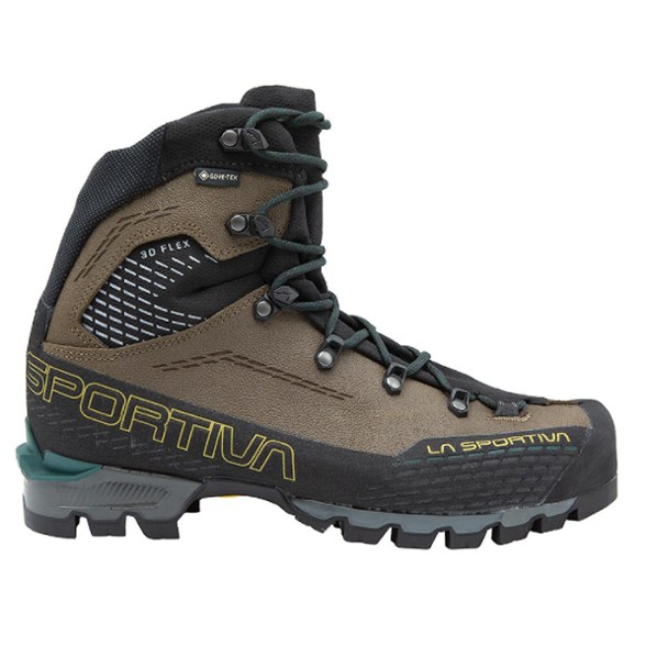 Trango Alpine GTX mountaineering boots from the side, showcasing the durable design and waterproof features.