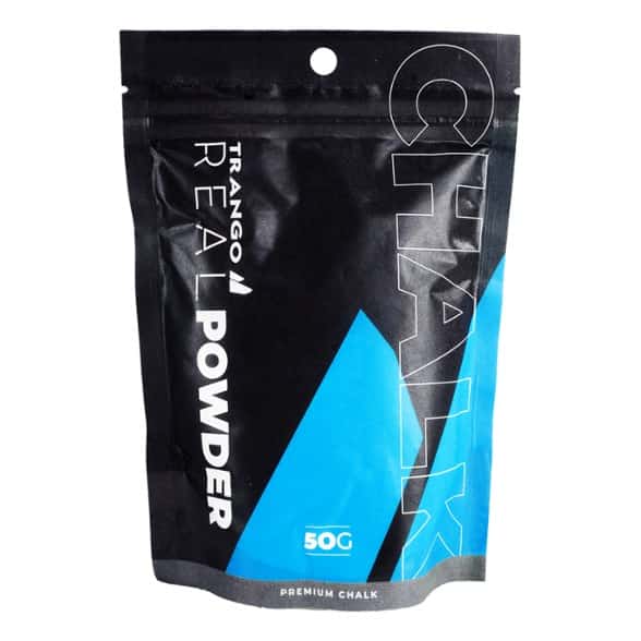 Eco-friendly climbing chalk in a bag, showcasing fine powder texture.
